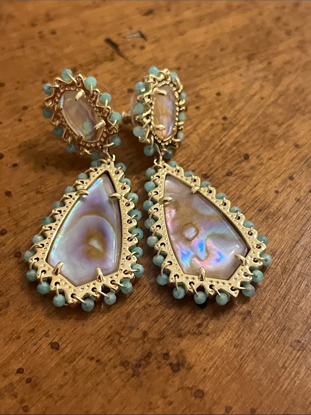 Kendra Scott Beaded Camry Drop Statement Earrings Gold Iridescent Albalone